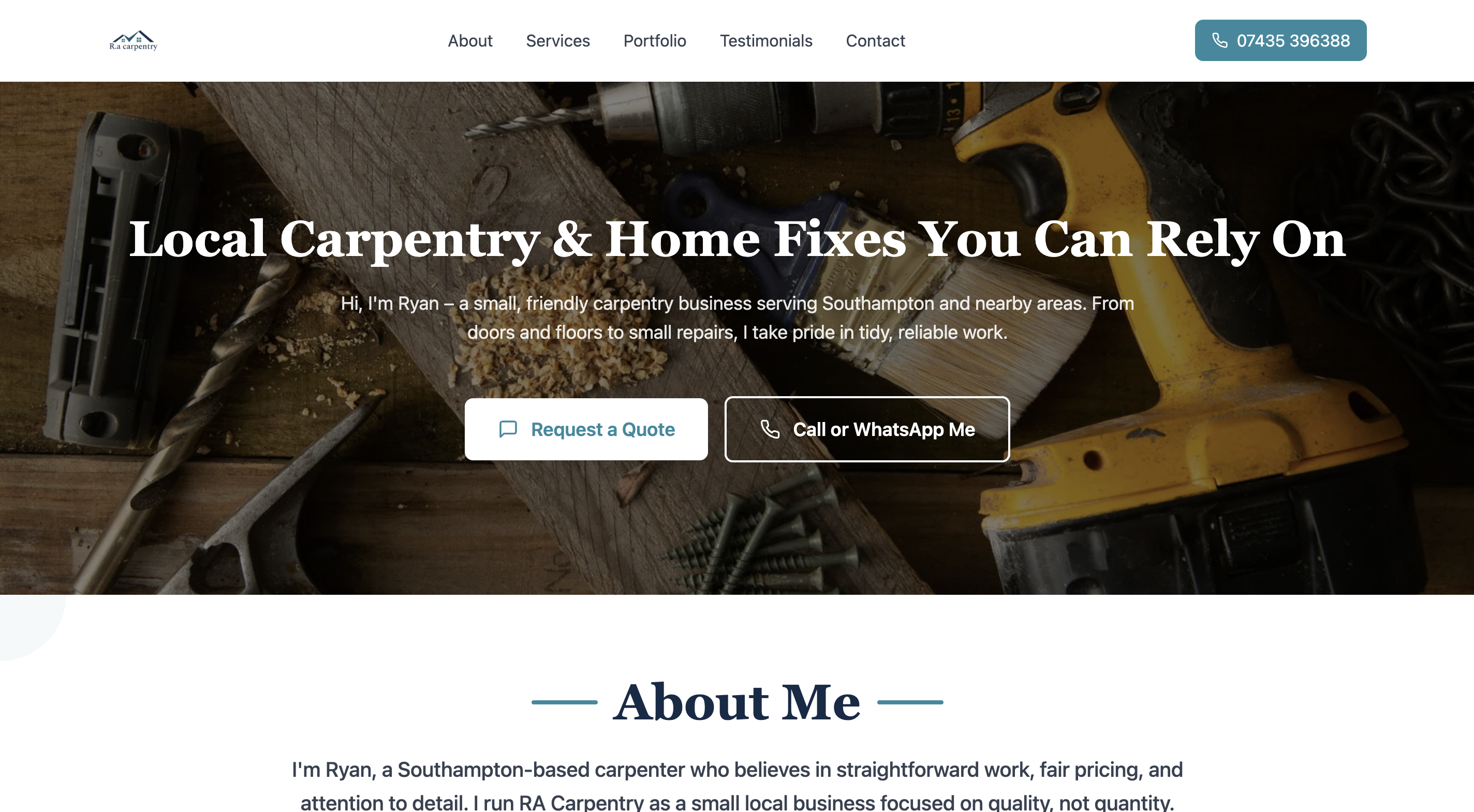 Screenshot of RA Carpentry website