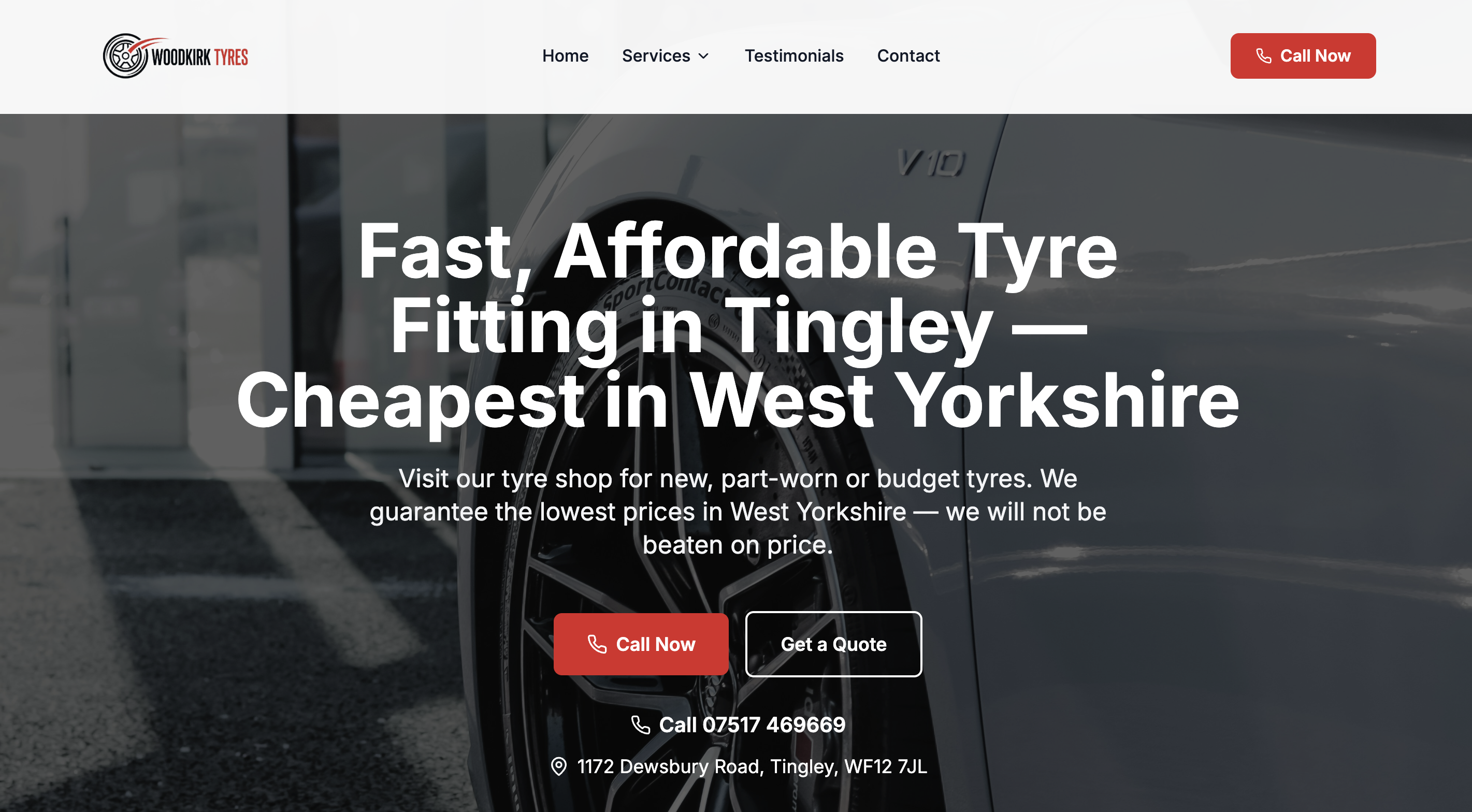 Screenshot of Woodkirk Tyres website